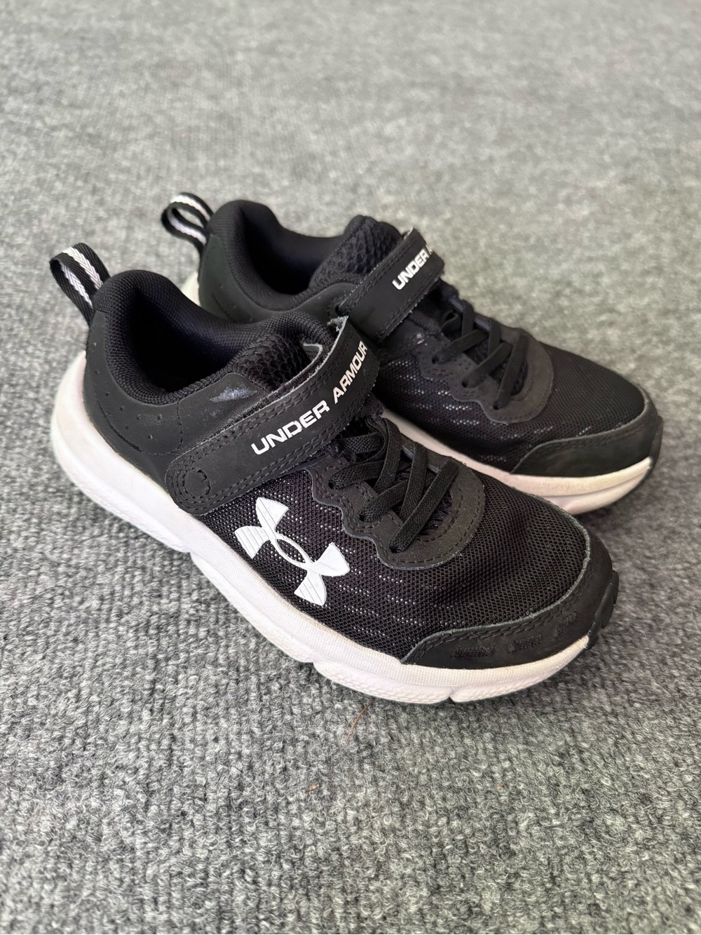 Under Armour Black and White Kids' Velcro Athletic Sneakers